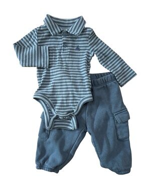 GAP Blue Striped Polo Bodysuit and Blue Cargo Pants Set